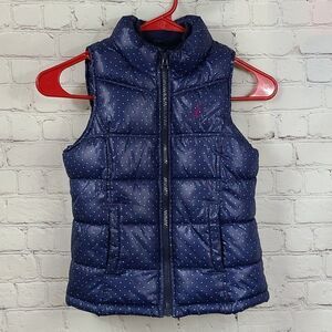 Old Navy Girls Blue Dotted Puffer Vest Fleece Lined Sleeveless Insulated Jacket
